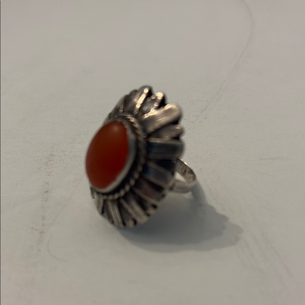 Silver and Orange Carnelian Women's Native American Ring
